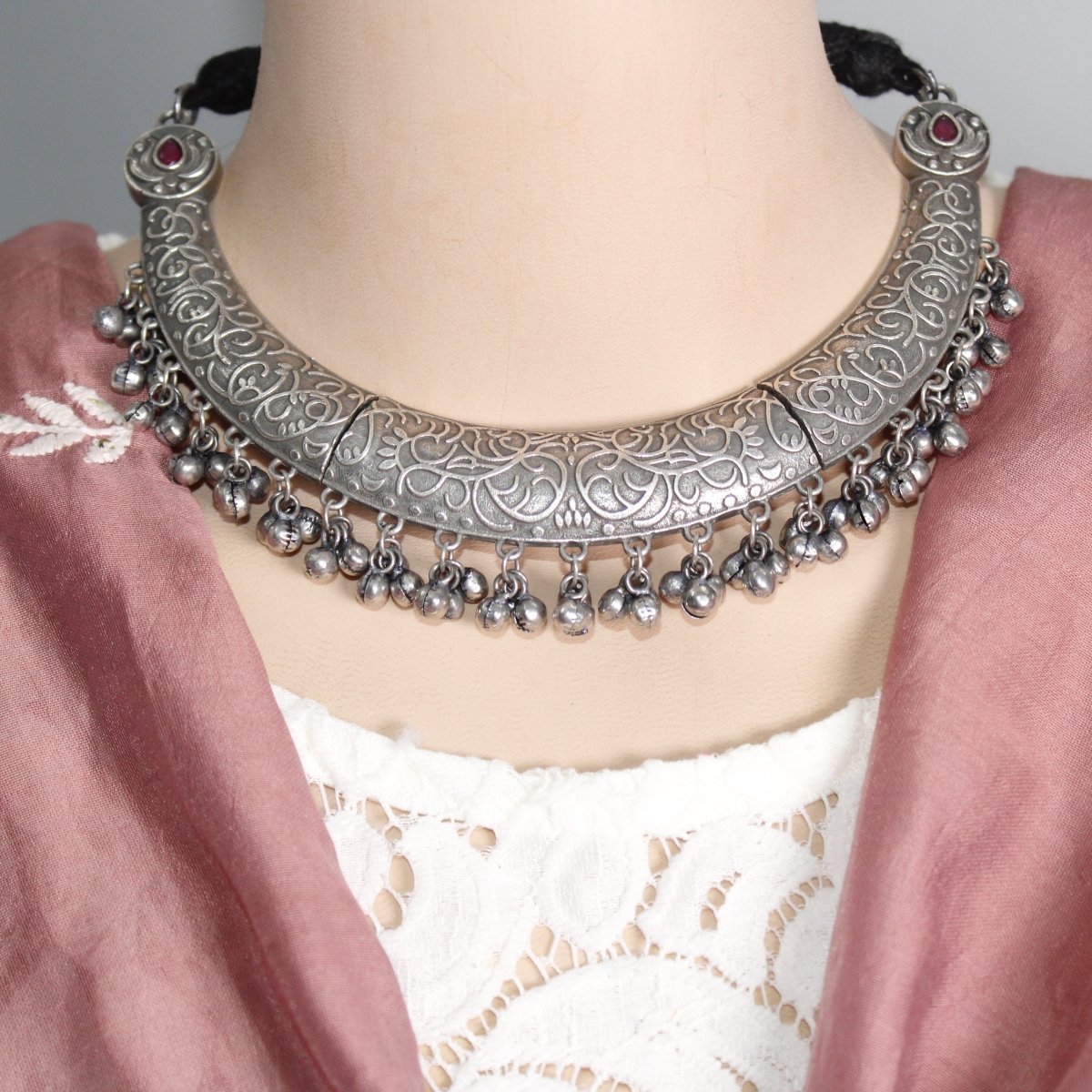 BOHO SILVER REPLICA HASLI NECKLACE - RED