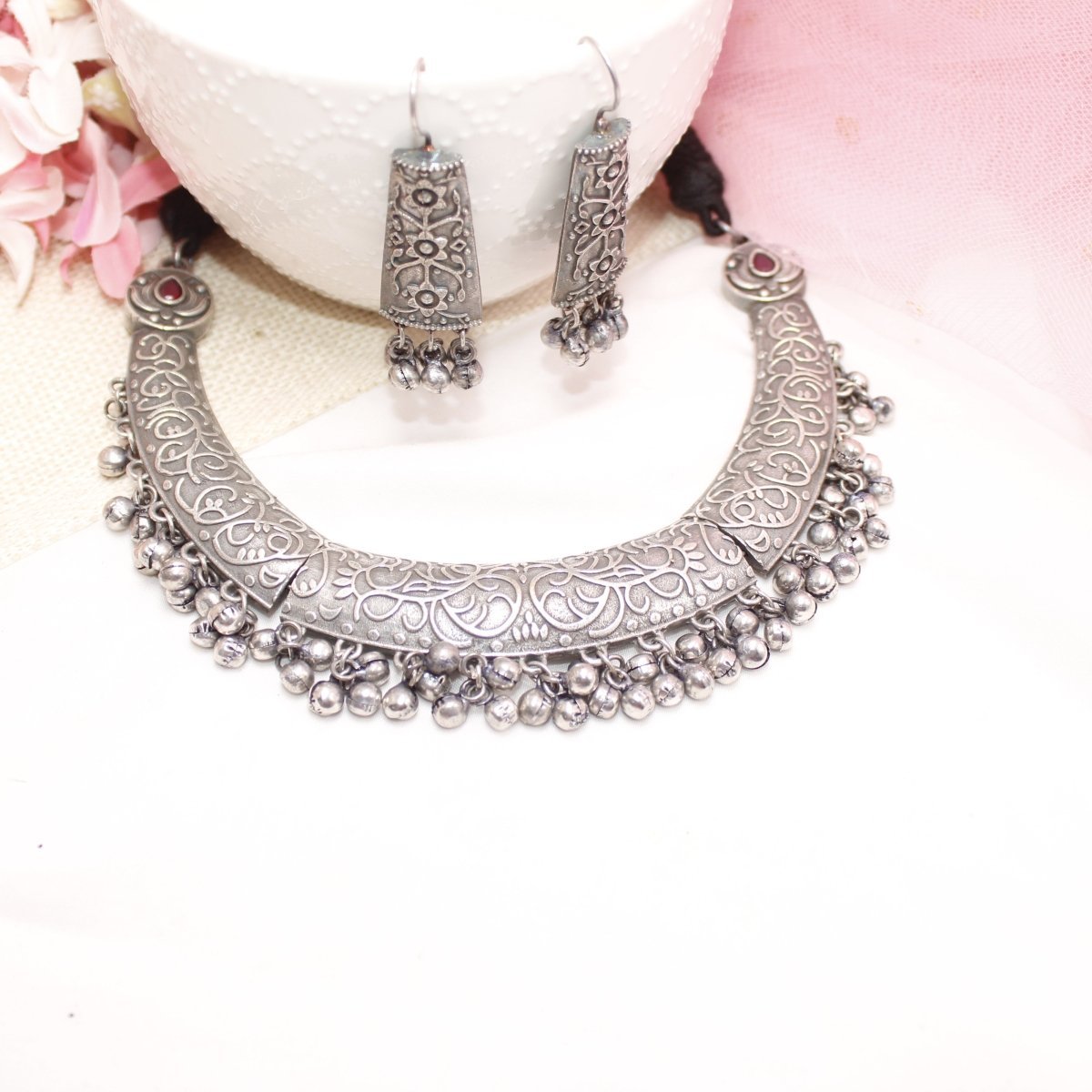 BOHO SILVER REPLICA HASLI NECKLACE - RED