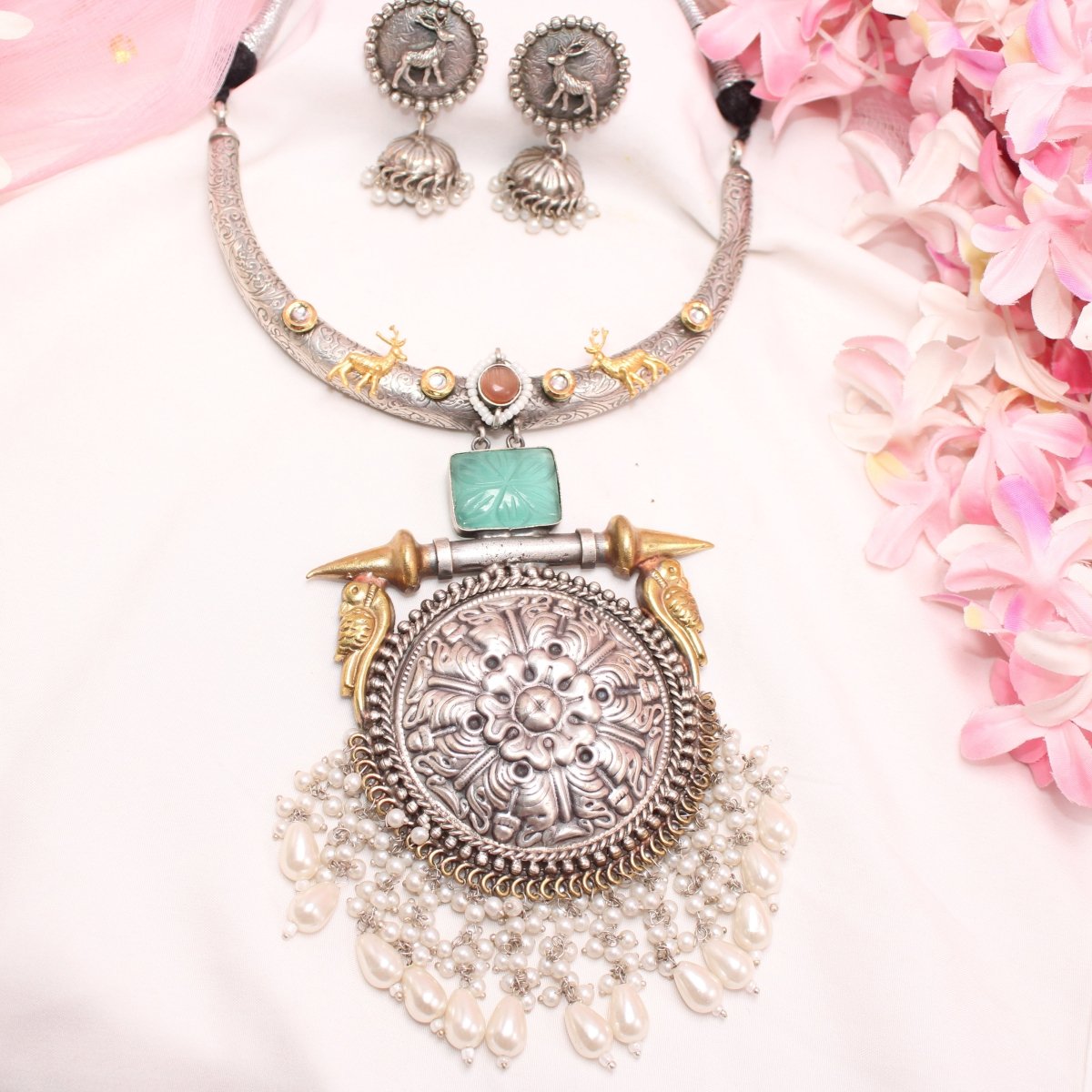 BOHO CHAKRA PATTERN HASLI NECKLACE - TURQUOISE