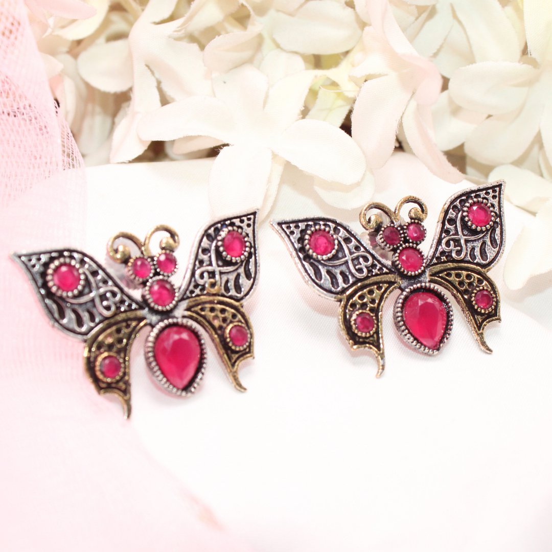BUTTERFLY DUAL - TONE WITH STONE STUD - MAGENTA