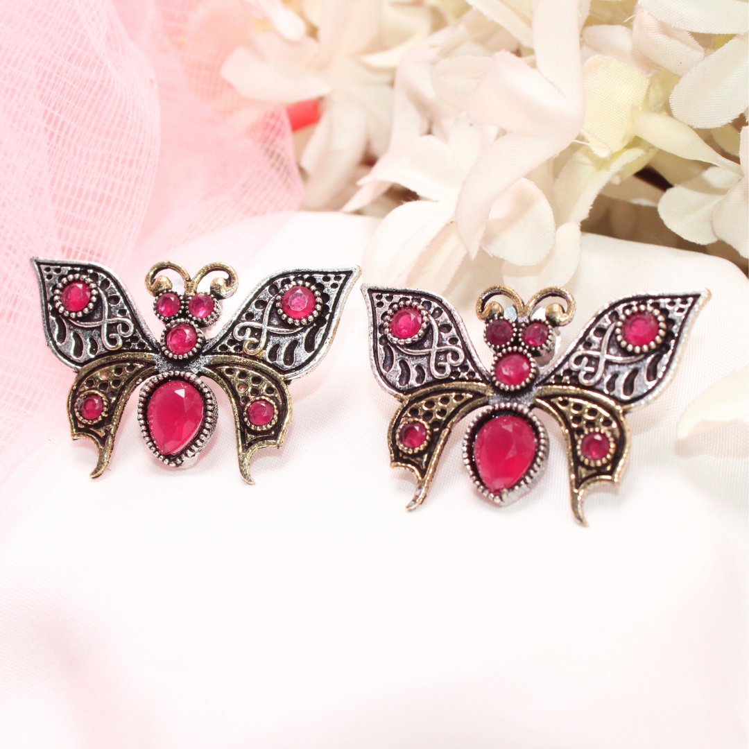 BUTTERFLY DUAL - TONE WITH STONE STUD - MAGENTA