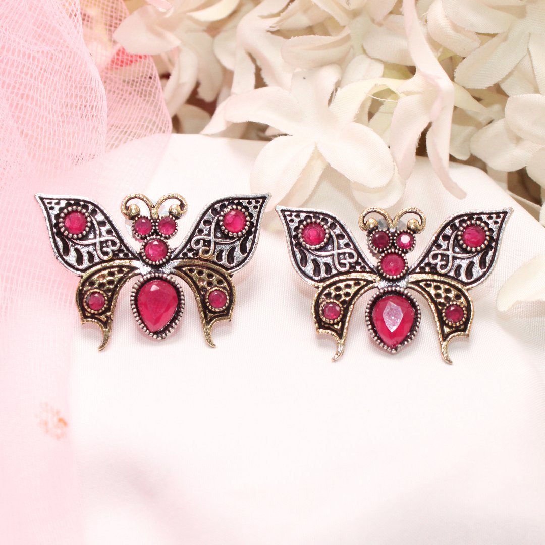 BUTTERFLY DUAL - TONE WITH STONE STUD - MAGENTA