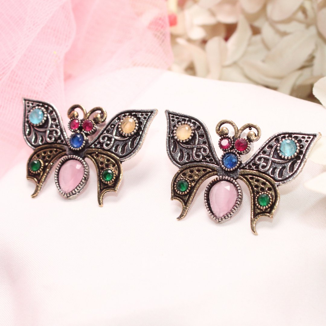 BUTTERFLY DUAL - TONE WITH STONE STUD - MULTICOLOUR