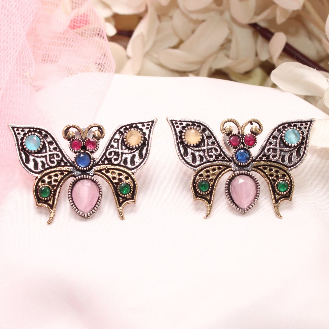 BUTTERFLY DUAL - TONE WITH STONE STUD - MULTICOLOUR