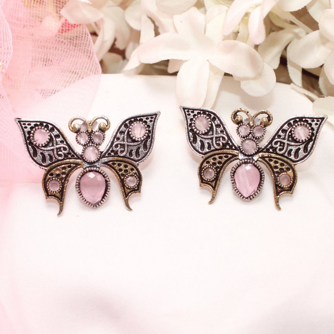 BUTTERFLY DUAL - TONE WITH STONE STUD - PINK