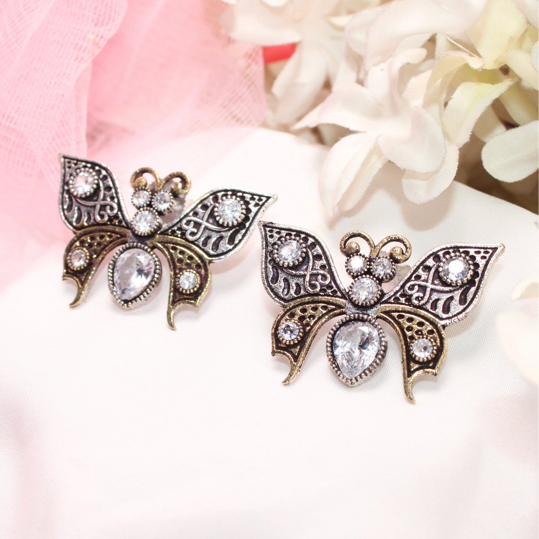 BUTTERFLY DUAL - TONE WITH STONE STUD - TRANSPARENT