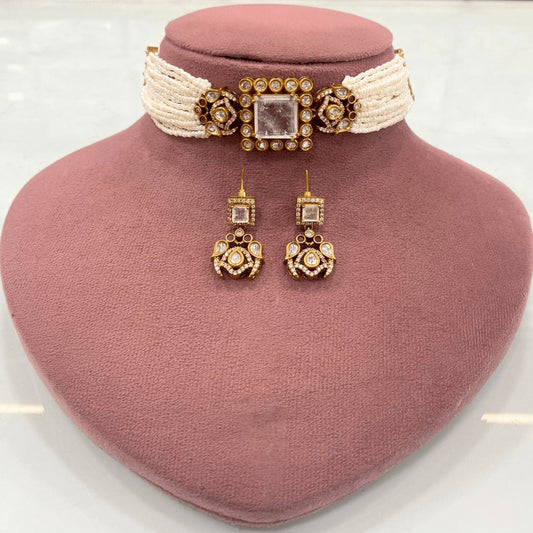 Celebrity-Inspired Transparent Doublet Stone Pearl Choker Set