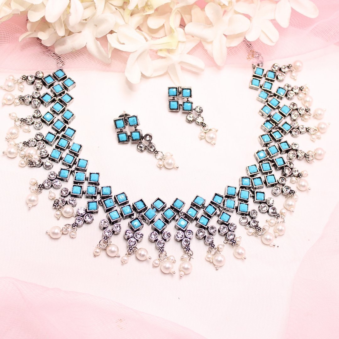 CRYSTAL NECKLACE SET-BLUE