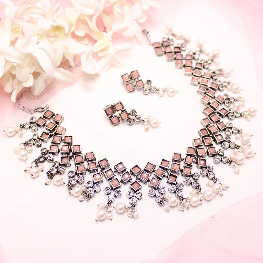 CRYSTAL NECKLACE SET - PEACH