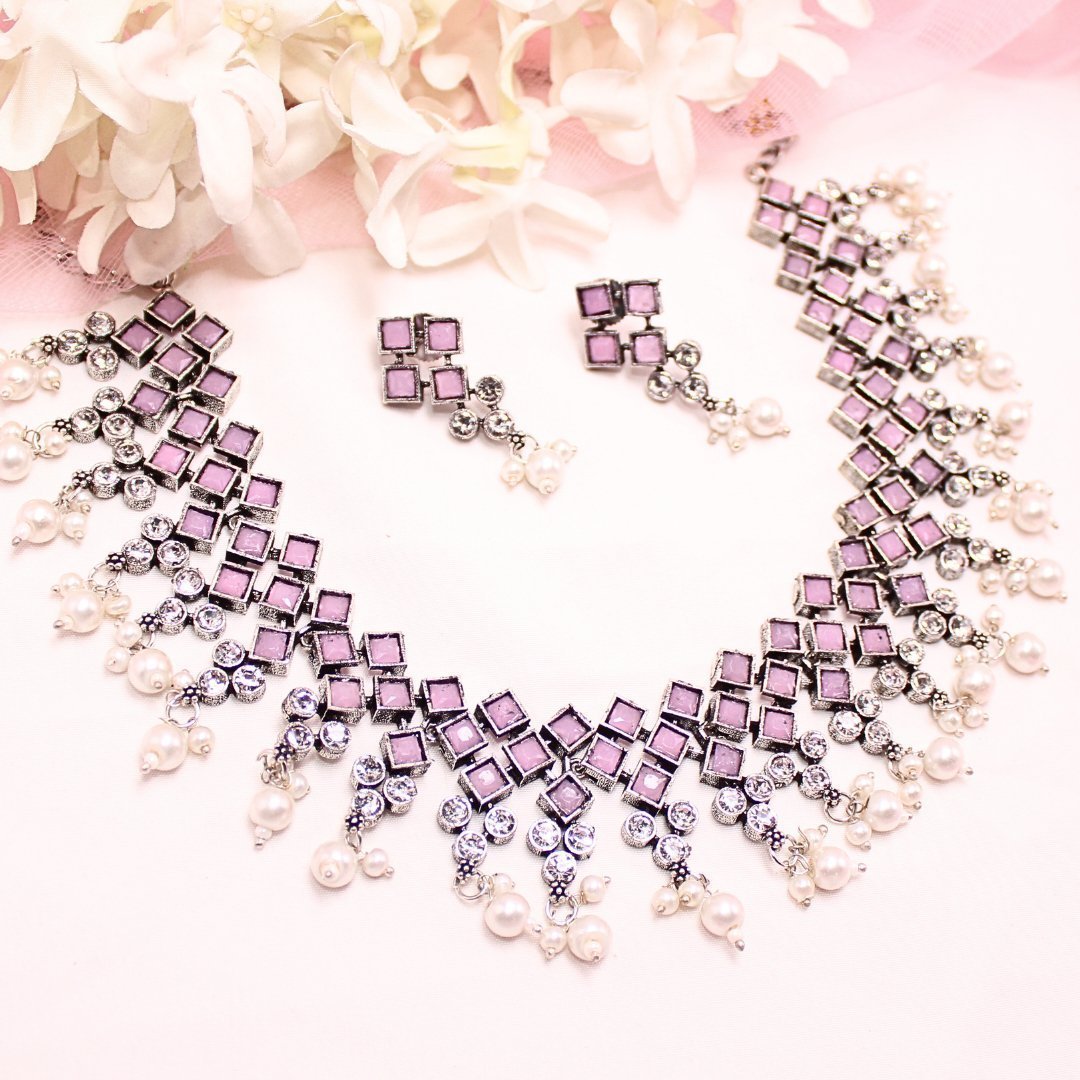 CRYSTAL NECKLACE SET-PINK