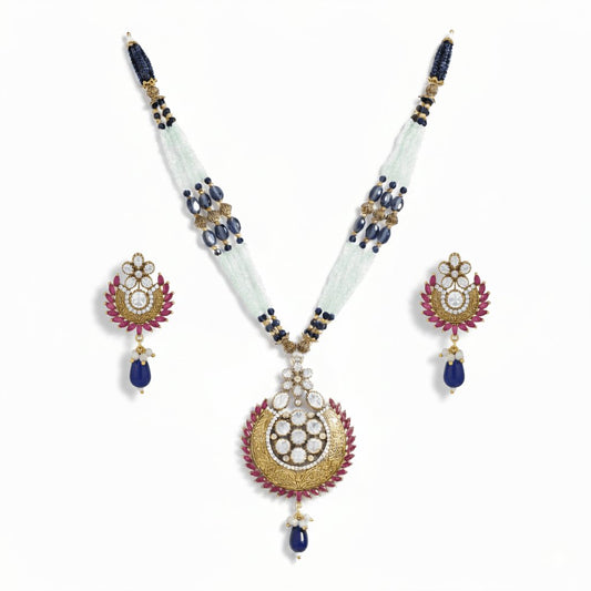 Designer Beaded Pendant Necklace with Matching Earrings
