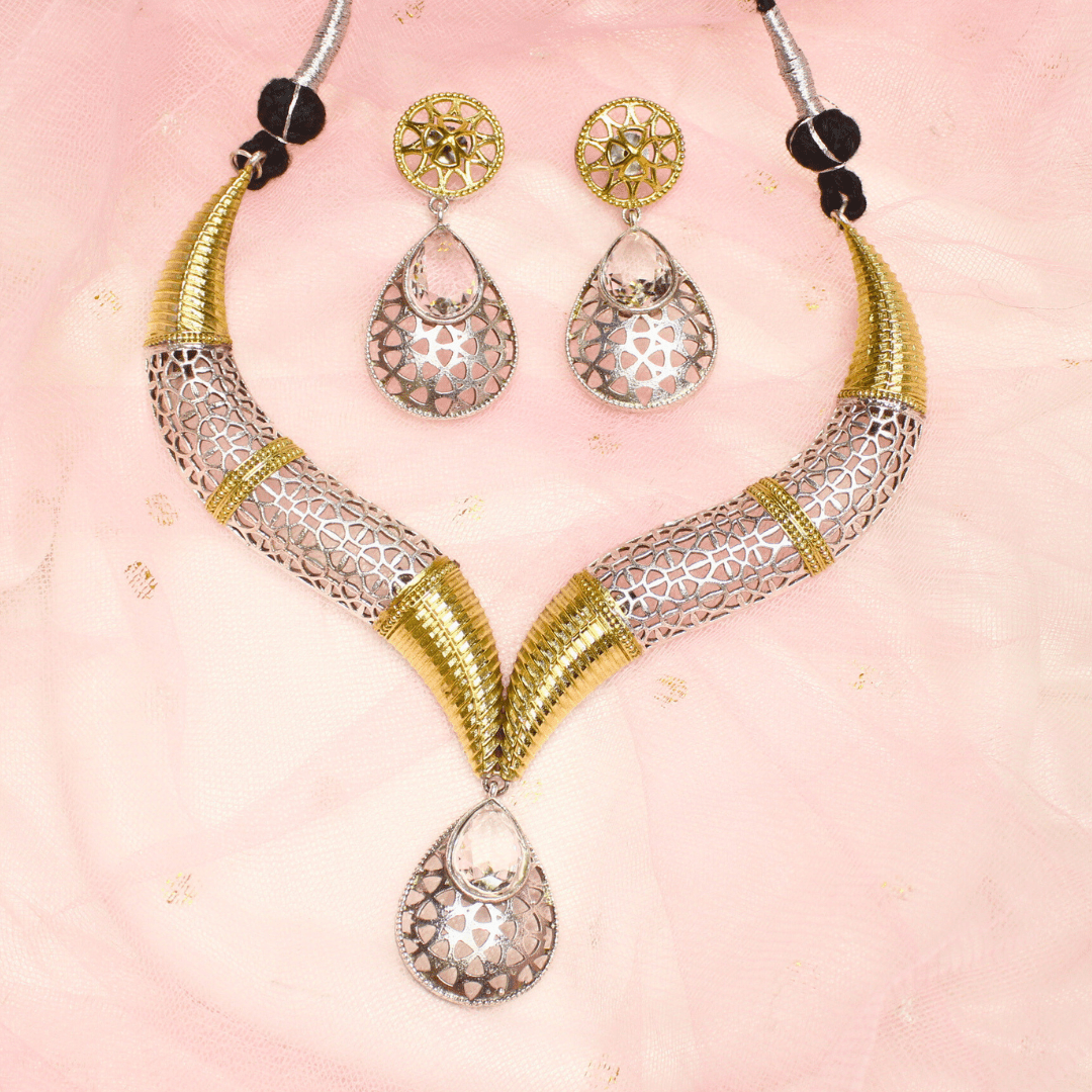 DUAL - TONE CUTWORK NECKLACE SET - TRANSPARENT