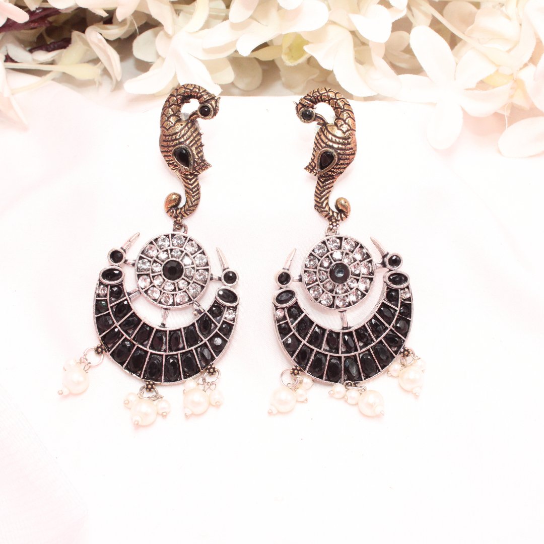 DUAL - TONE MAYURA CHAND NECKLACE - BLACK