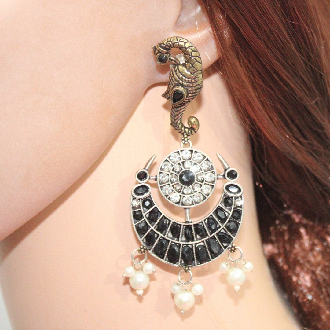 DUAL - TONE MAYURA CHAND NECKLACE - BLACK