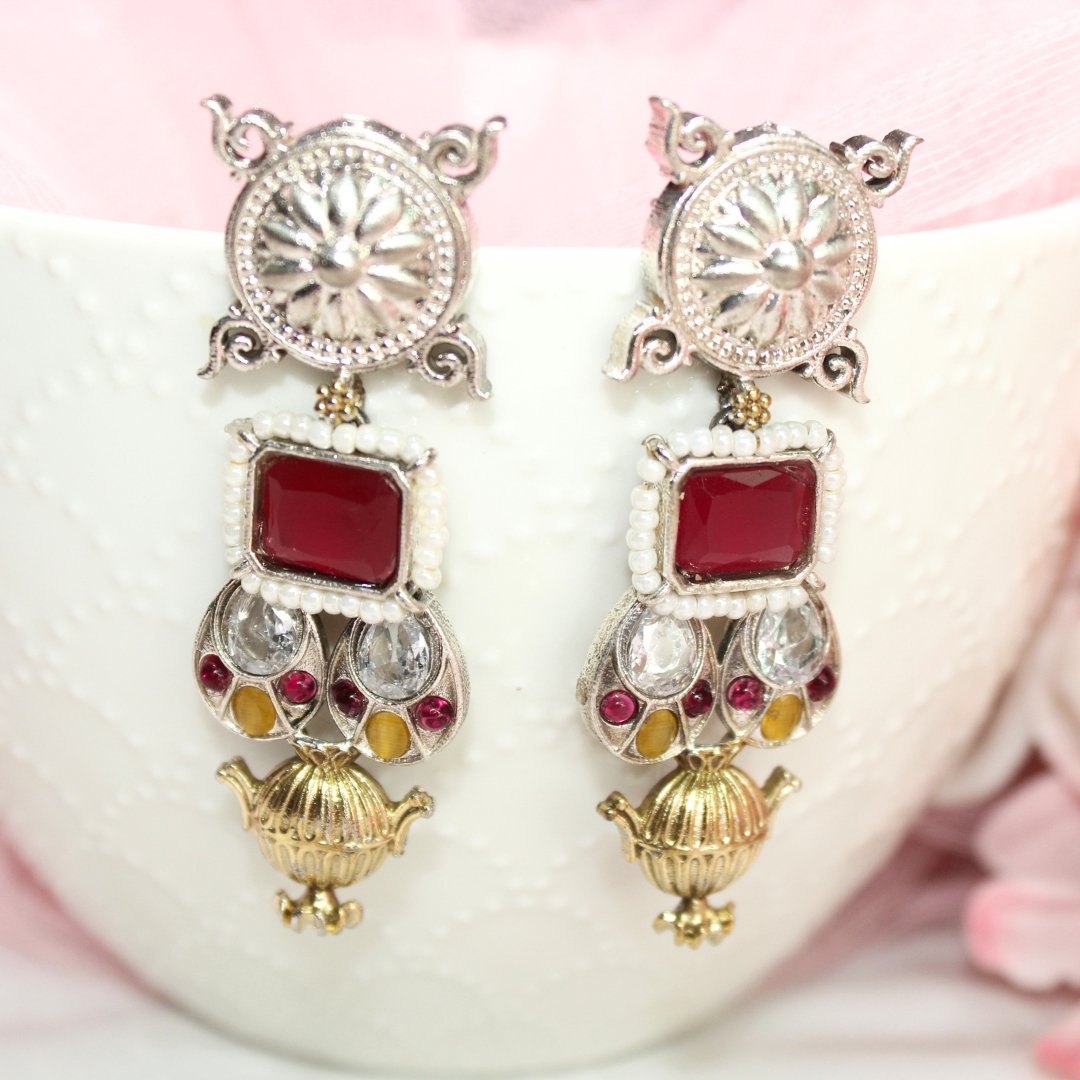 DUAL - TONE NANDI PENDANT SET - RED