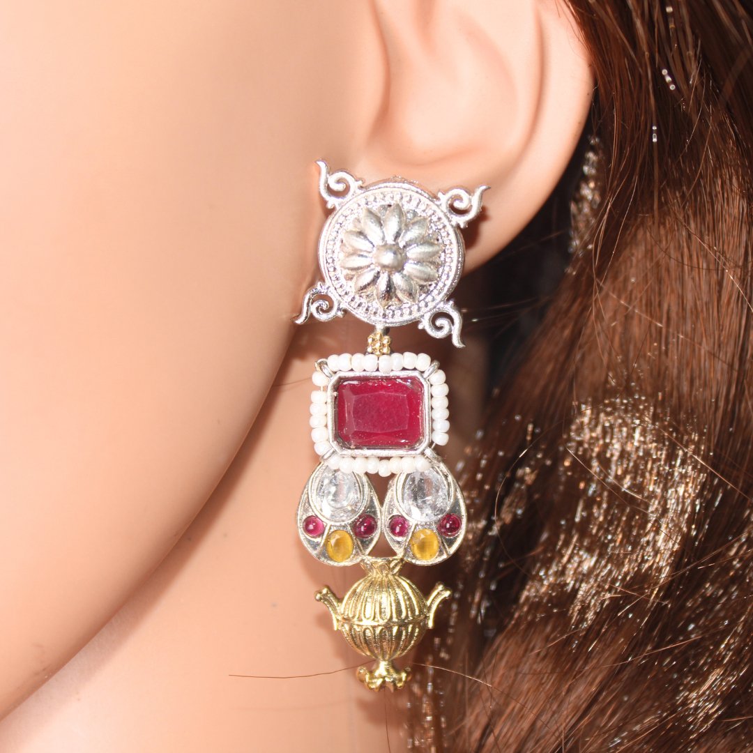 DUAL - TONE NANDI PENDANT SET - RED