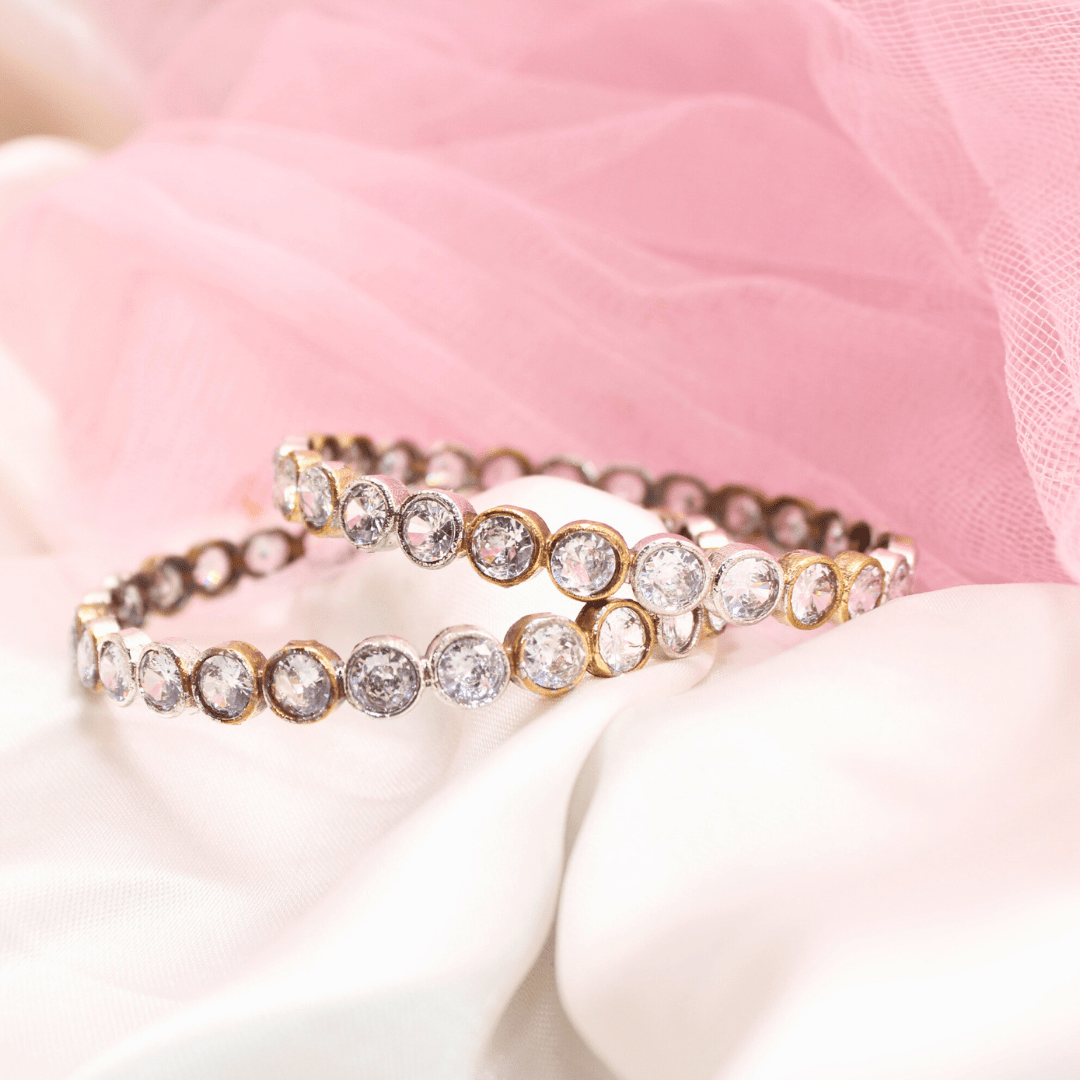 DUAL - TONE ROUND STONE BANGLES - SET OF 2 - transparent