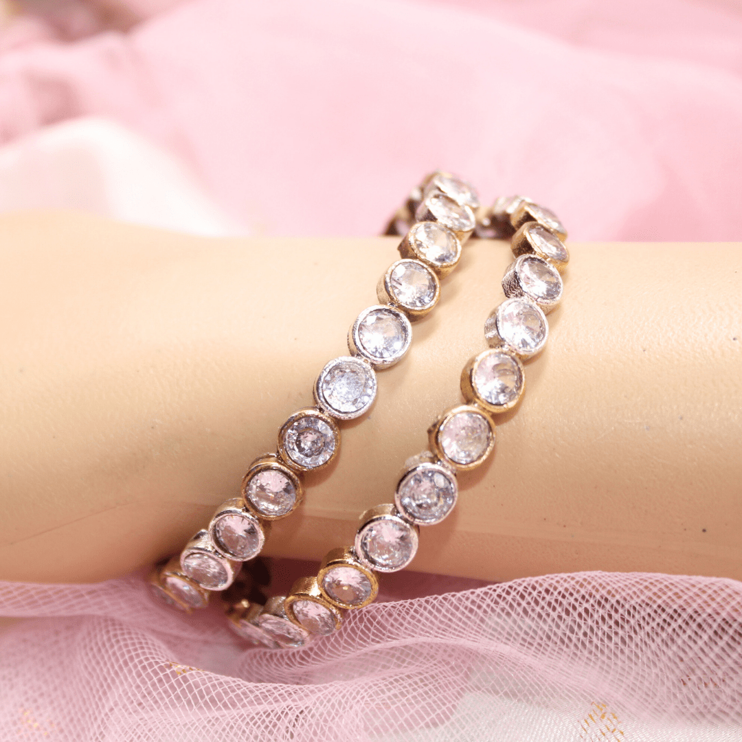 DUAL - TONE ROUND STONE BANGLES - SET OF 2 - transparent
