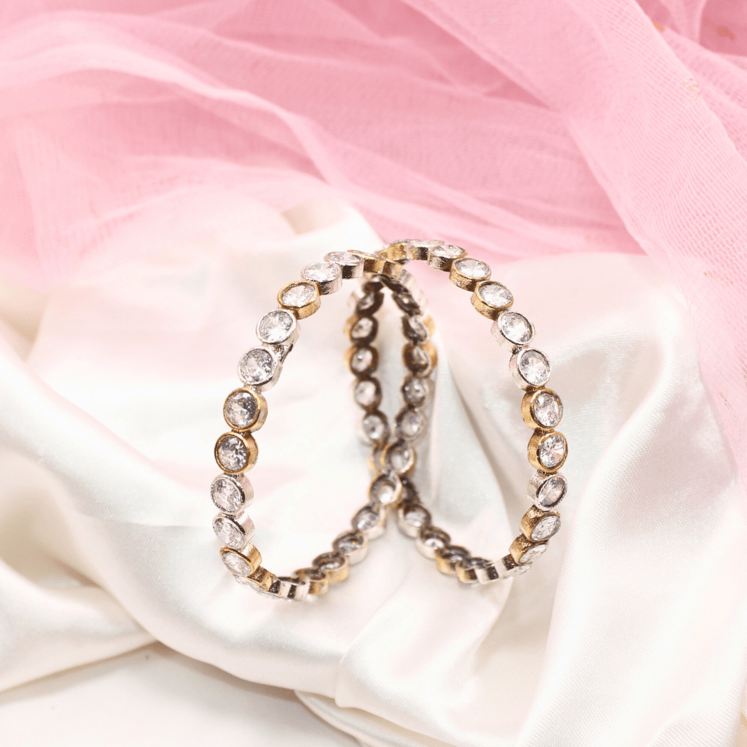 DUAL - TONE ROUND STONE BANGLES - SET OF 2 - transparent