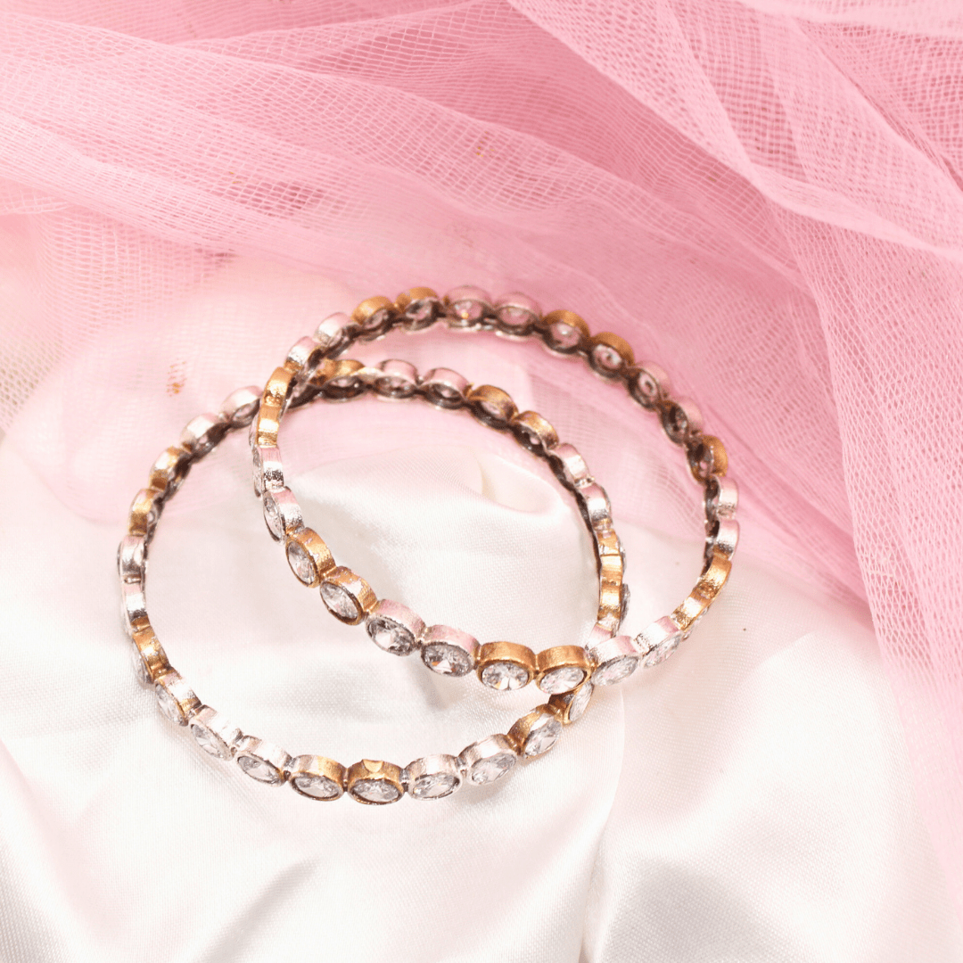 DUAL - TONE ROUND STONE BANGLES - SET OF 2 - transparent