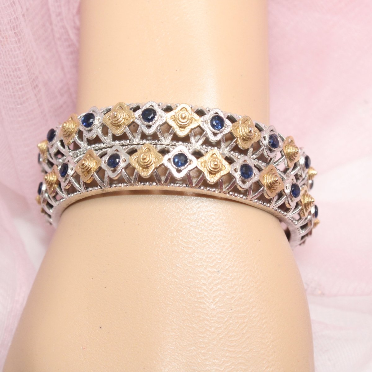 DUAL - TONE TRIKON JAALI RAJPUTANA BANGLE PAIR - SET OF 2 BANGLES - BLUE