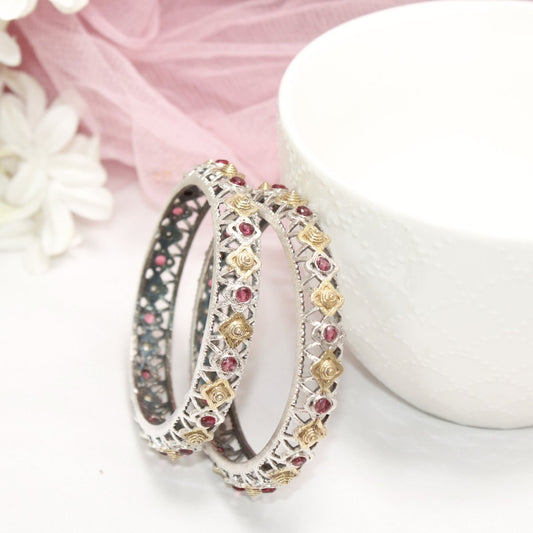 DUAL - TONE TRIKON JAALI RAJPUTANA BANGLE PAIR - SET OF 2 BANGLES - RED