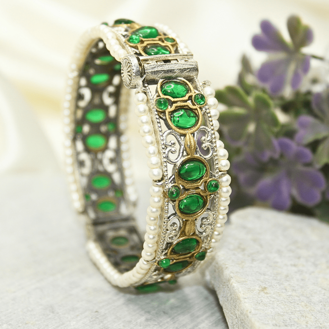 DUAL - TONE WITH PEARL LADI KADA - GREEN