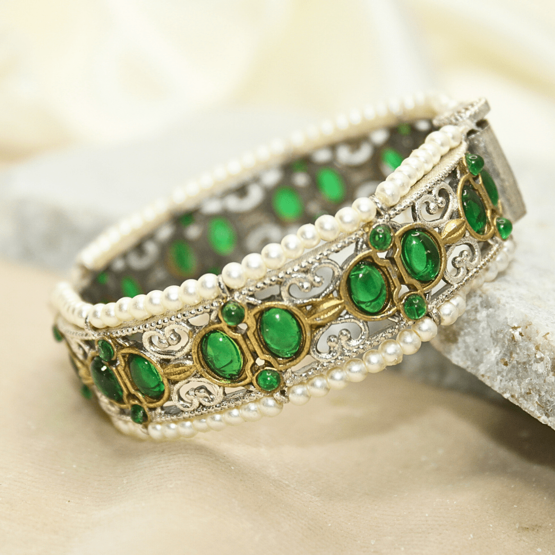 DUAL - TONE WITH PEARL LADI KADA - GREEN