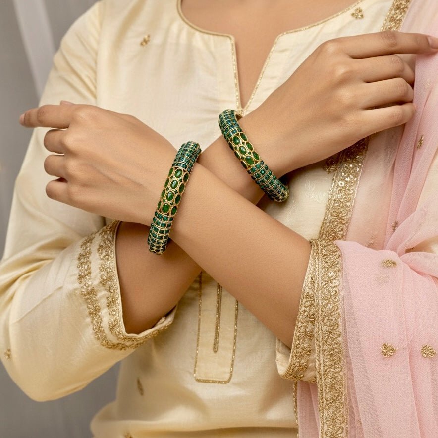 EMARALD NAGINA BANGLES-DUAL-TONE FINISH-SET OF 2