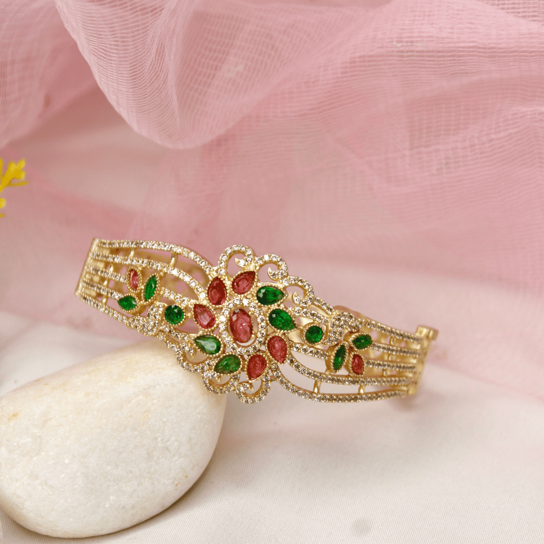 Floral Cluster Kada Emerald Green & Ruby Red