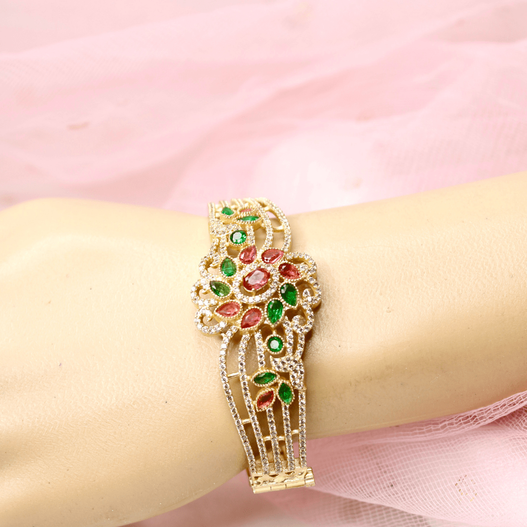 Floral Cluster Kada Emerald Green & Ruby Red
