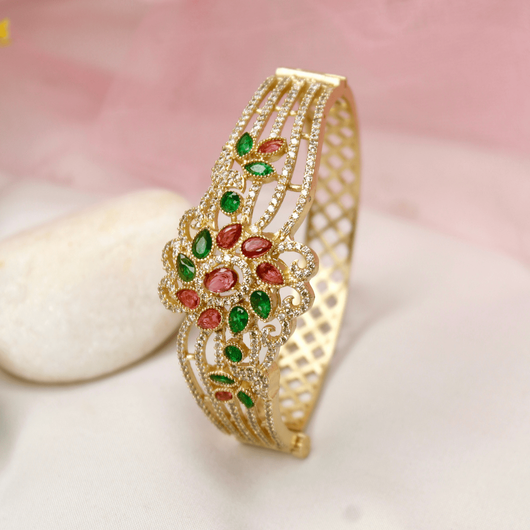 Floral Cluster Kada Emerald Green & Ruby Red