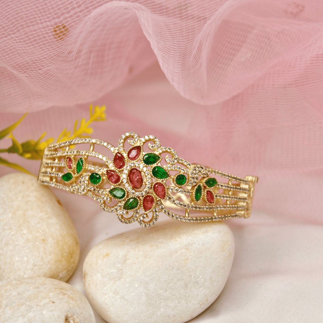 Floral Cluster Kada Emerald Green & Ruby Red