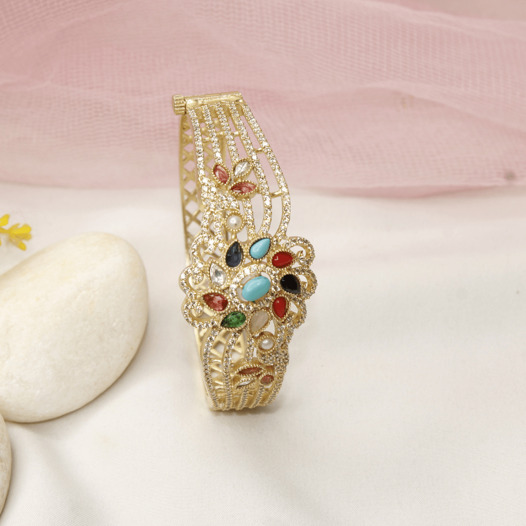 Floral Cluster Kada Navratna Multi - Stone