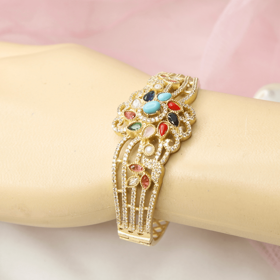 Floral Cluster Kada Navratna Multi - Stone