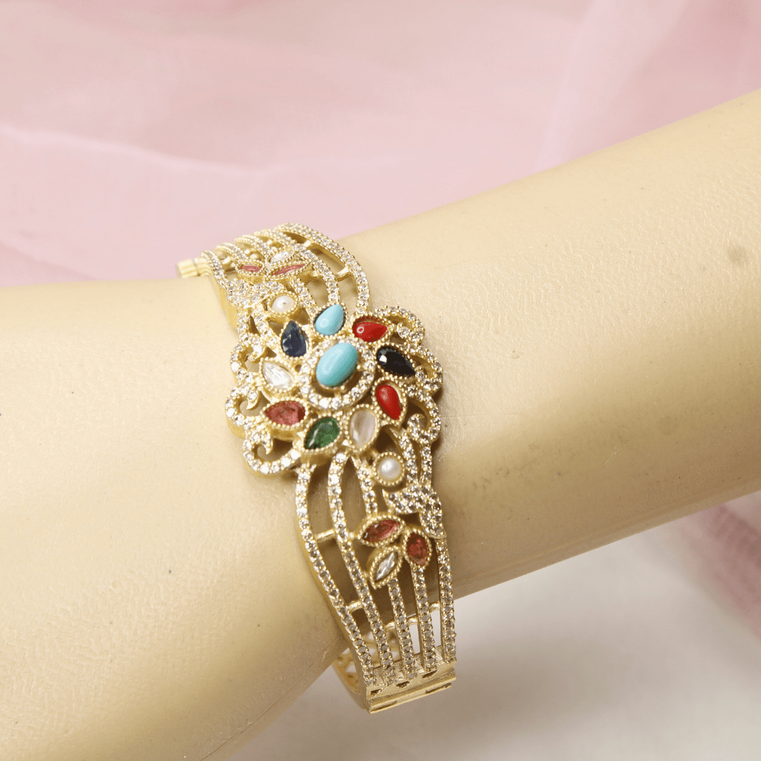 Floral Cluster Kada Navratna Multi - Stone