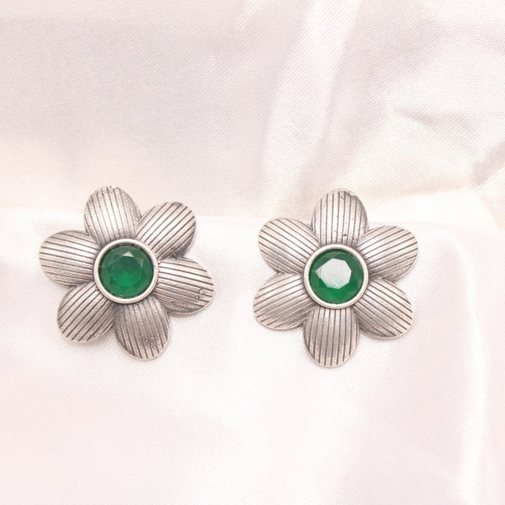 FLOWER PATTERN WITH ROUND STONE STUDS-GREEN