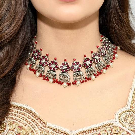 Gaj Necklace Set-Red – front product view