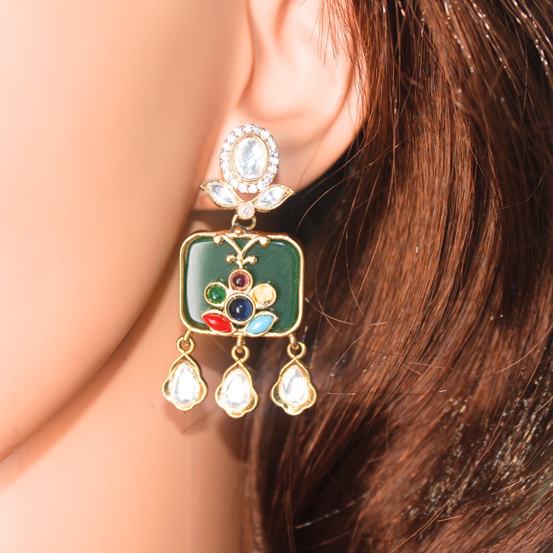 GULMOHAR - POLKI & STONE NECKLACE - GREEN
