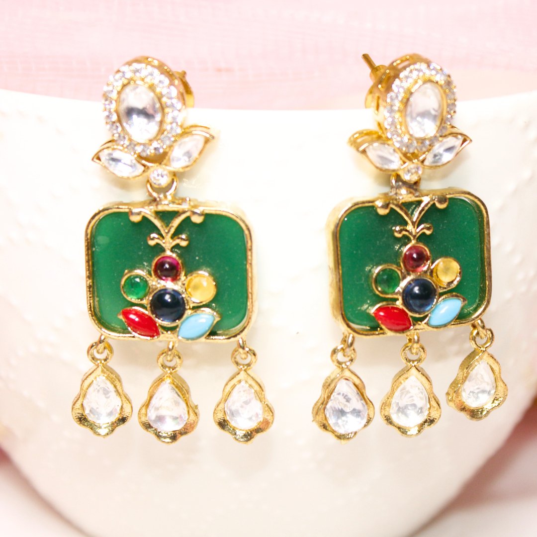 GULMOHAR - POLKI & STONE NECKLACE - GREEN