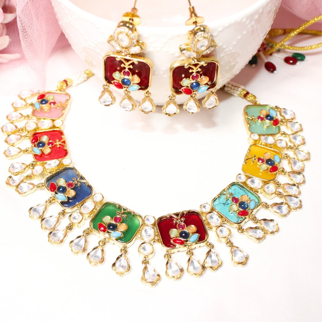 GULMOHAR - POLKI & STONE NECKLACE - MULTICOLOUR