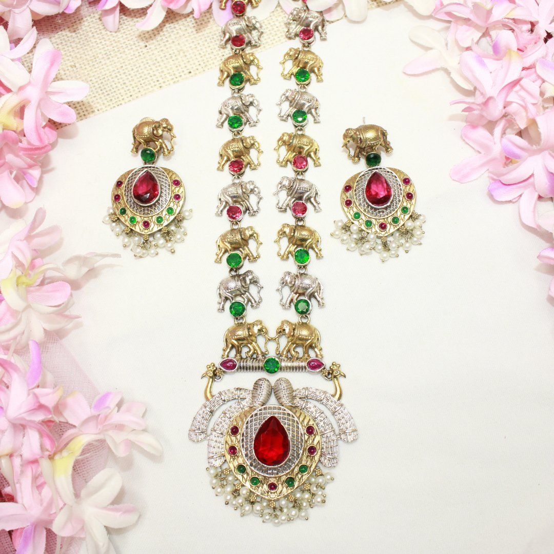 HAATHI PAIR DUAL TONE LONG HAAR - RED & GREEN