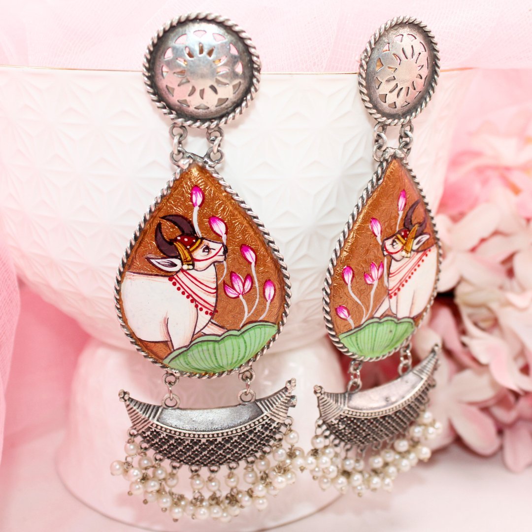 HANDPAINTED BIG JHUMKA - ORANGE NANDI
