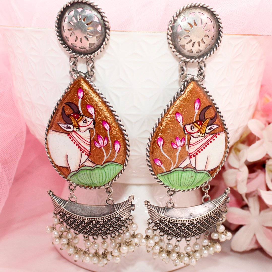 HANDPAINTED BIG JHUMKA - ORANGE NANDI