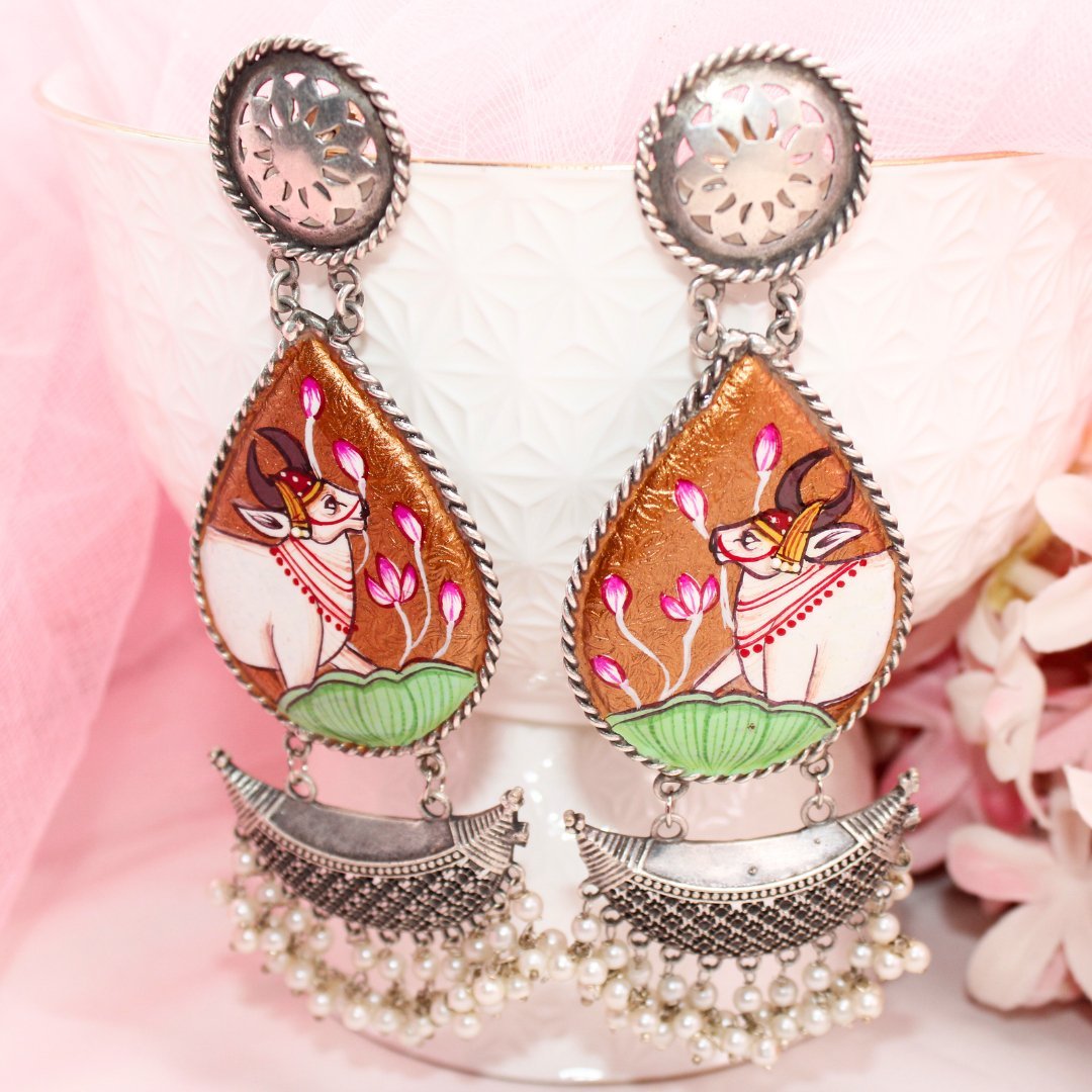 HANDPAINTED BIG JHUMKA - ORANGE NANDI