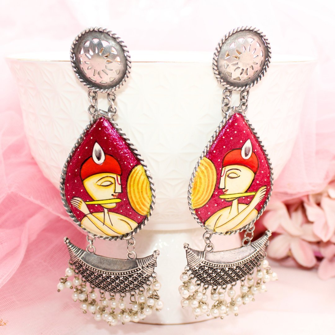 HANDPAINTED BIG JHUMKA - PINK KRISHNA