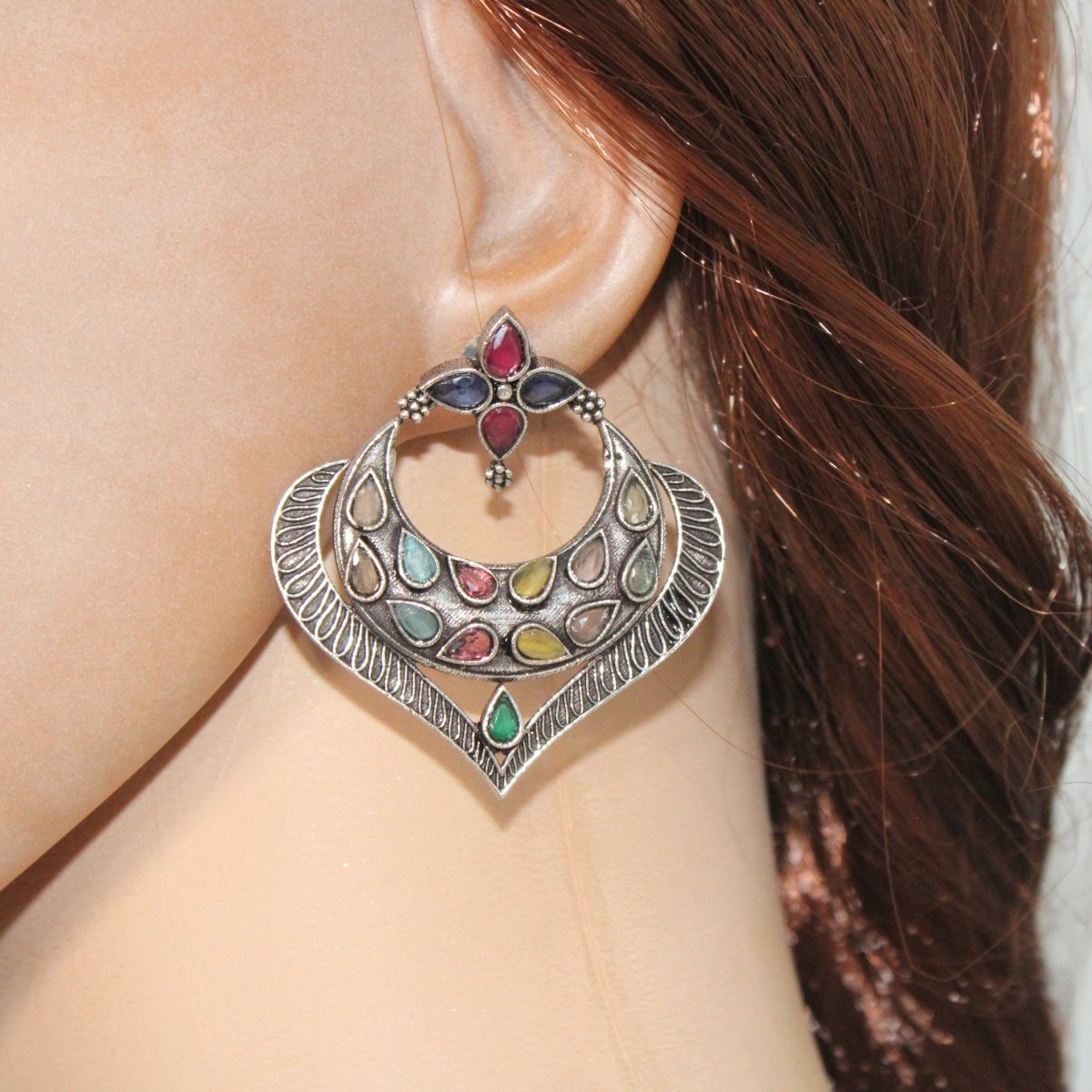HEART & MOON PATTERN EARRINGS - MULTICOLOUR