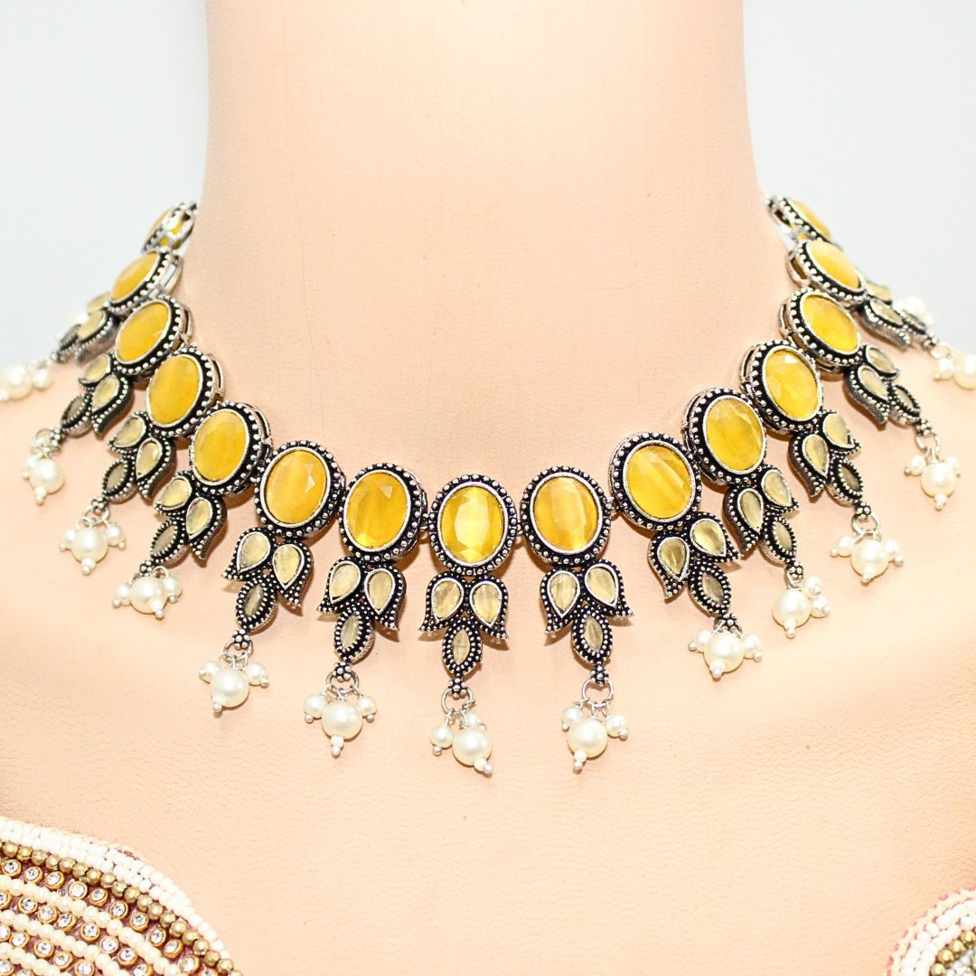 KALKI CRYSTAL NECKLACE SET - YELLOW