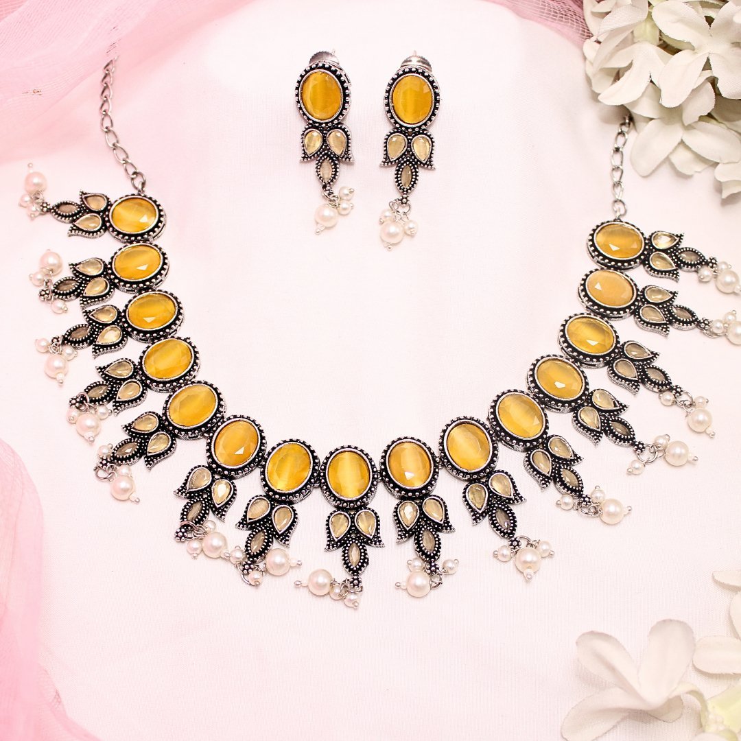 KALKI CRYSTAL NECKLACE SET - YELLOW