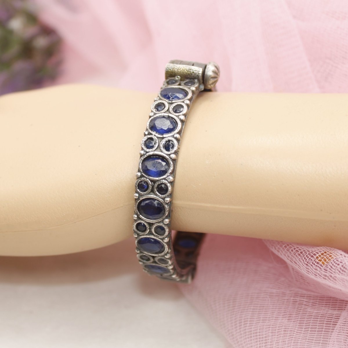 KESAR - OXIDISED SILVER LOOK ALIKE KADA - BLUE